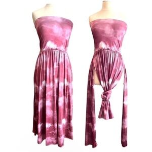Strapless Coral White Sangria Tie Dye Ombre Print Stretch Maxi Dress Size Small